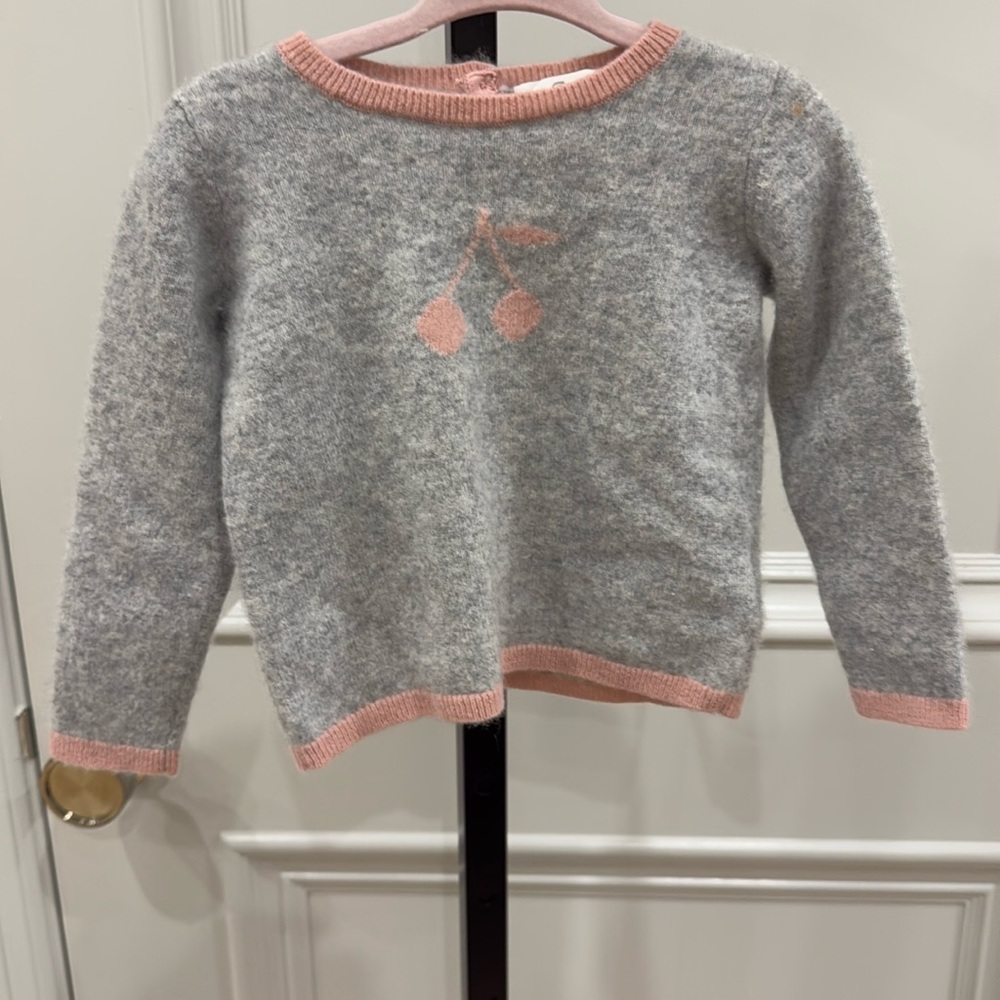 Bonpoint cashmere sweater, grey with pink cherry size 2T